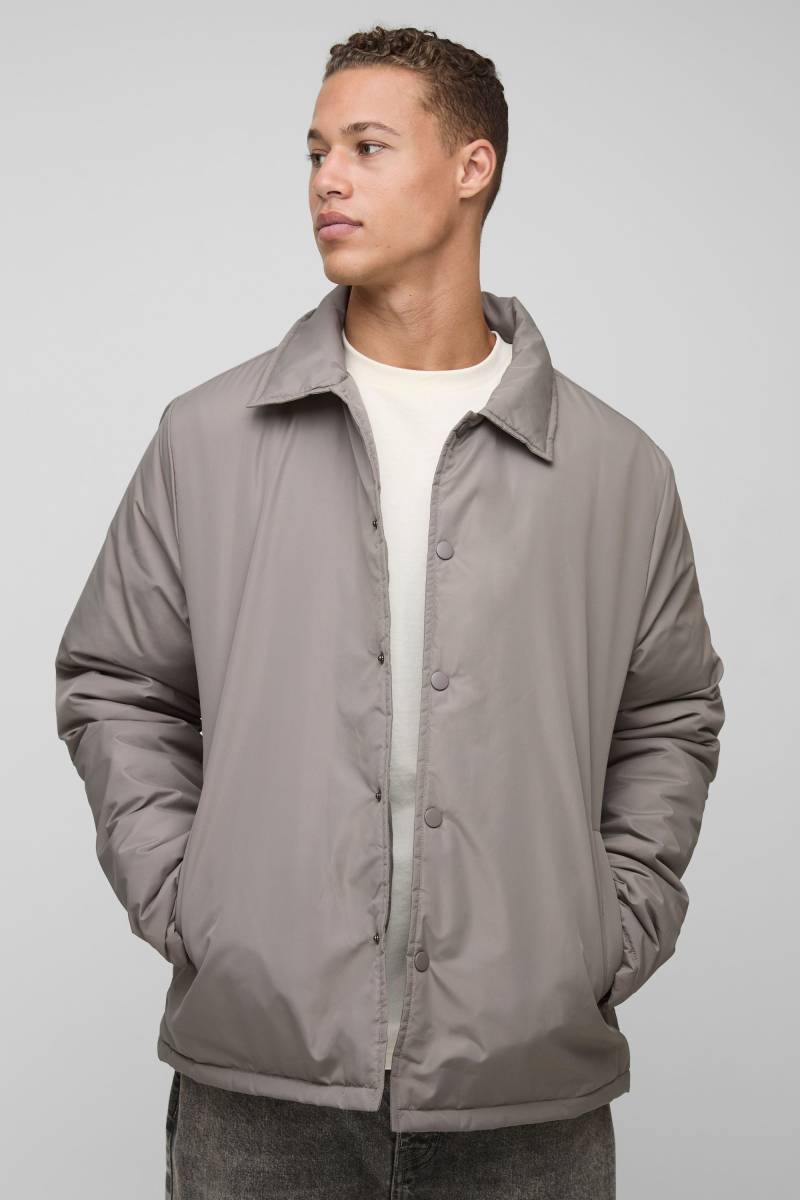 Tall Padded Collared Coach Jacket - Taupe - M, Taupe von boohoo