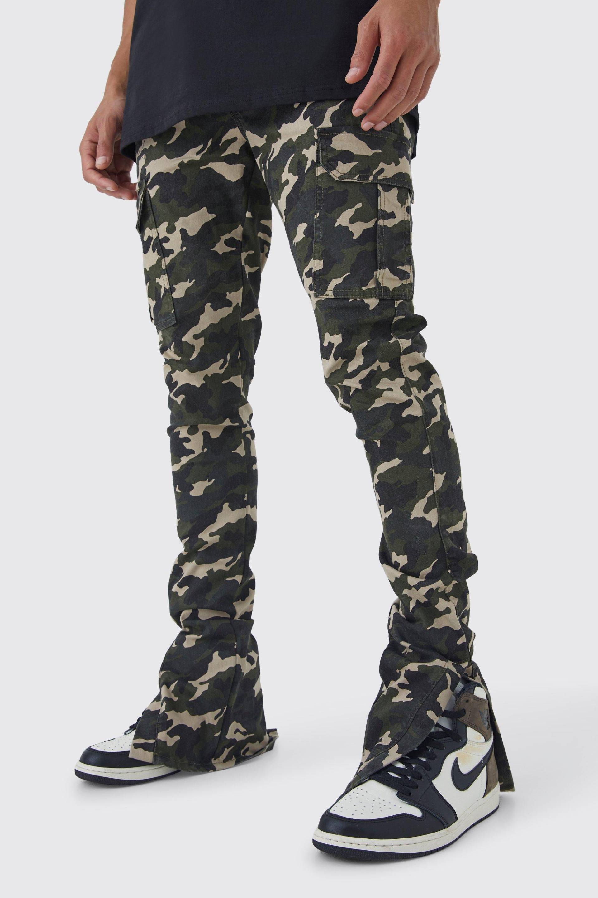 Tall Skinny Camouflage Cargo-Hose Mit Geteiltem Saum - Khaki - 36, Khaki von boohoo