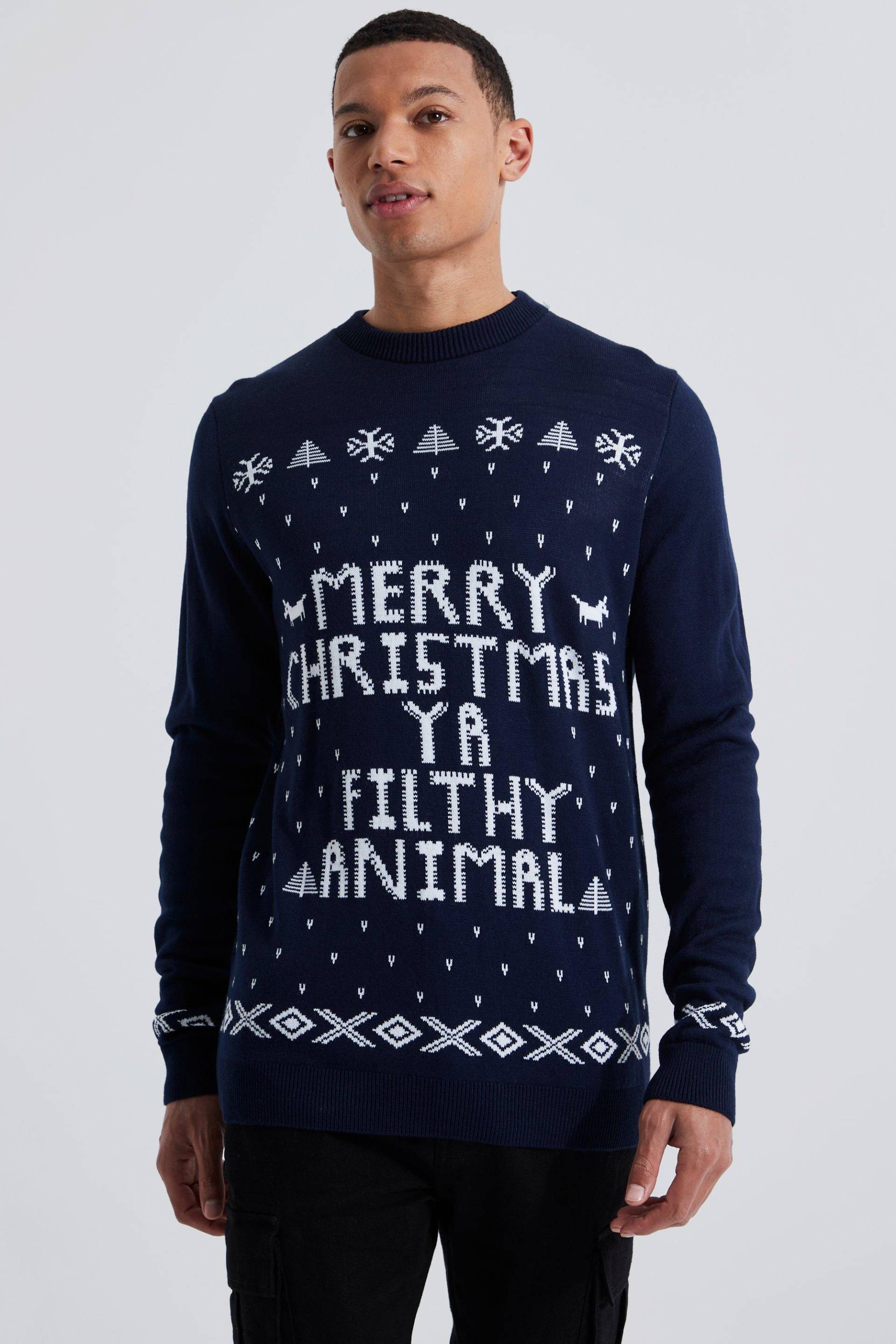 Tall Ya Filthy Animal Weihnachtspullover - Navy - M, Navy von boohoo