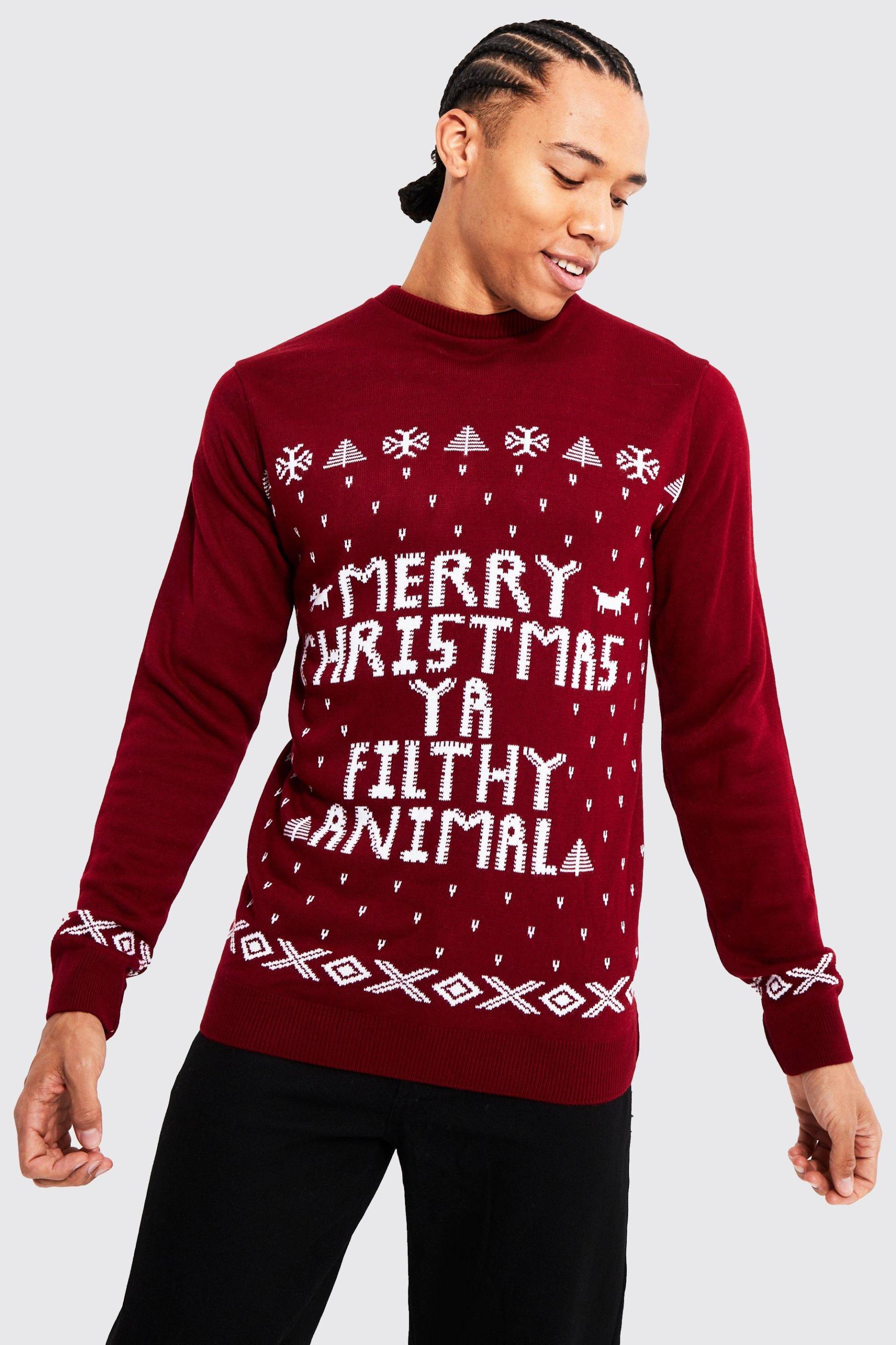 Tall Ya Filthy Animal Weihnachtspullover - Wine - S, Wine von boohoo