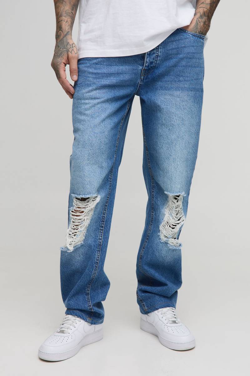 Tall Zerrissene Jeans Mit Geradem Bein - Light Blue - 34, Light Blue Tall Zerrissene Jeans Mit Geradem Bein - Light Blue - 34, Light Blue von boohoo