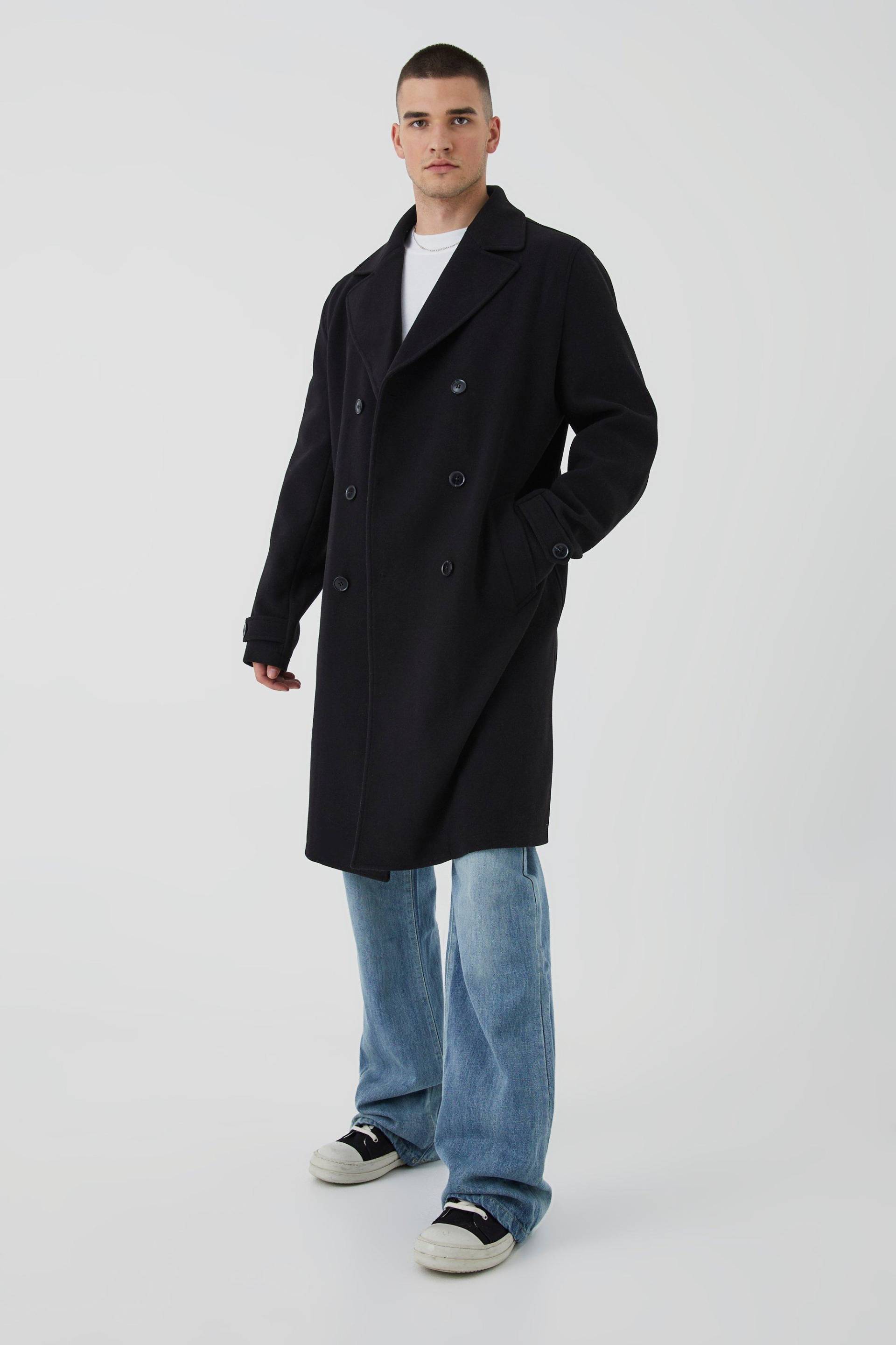 Tall Zweirehiger Mantel In Wolloptik - Black - M, Black von boohoo