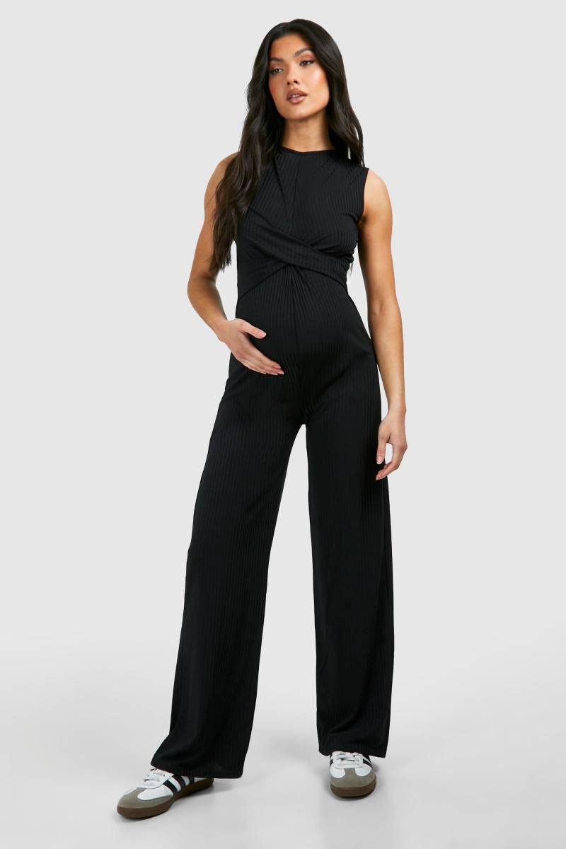 Umstandsmode Ärmelloser Gerippter Loungewear-Jumpsuit Mit Knoten-Detail - Black - 34, Black von boohoo
