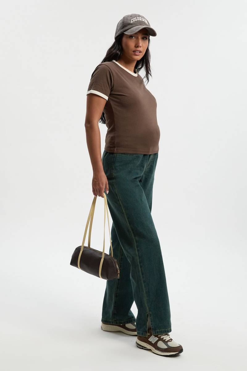 Umstandsmode Basics Jeans Mit Hohem Bund Und Geteiltem Saum - Vintage Wash - 40, Vintage Wash von boohoo