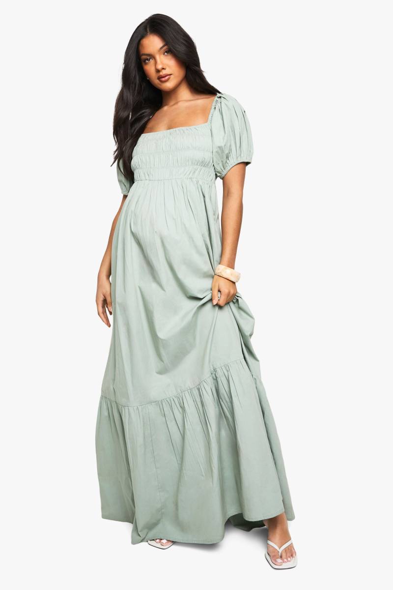 Umstandsmode Baumwoll-Maxikleid Mit Puffärmeln - Sage - 38, Sage von boohoo