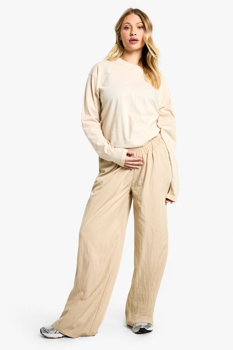 Umstandsmode Elastische Nylon-Hose Mit Weitem Bein - Stone - 42, Stone von boohoo