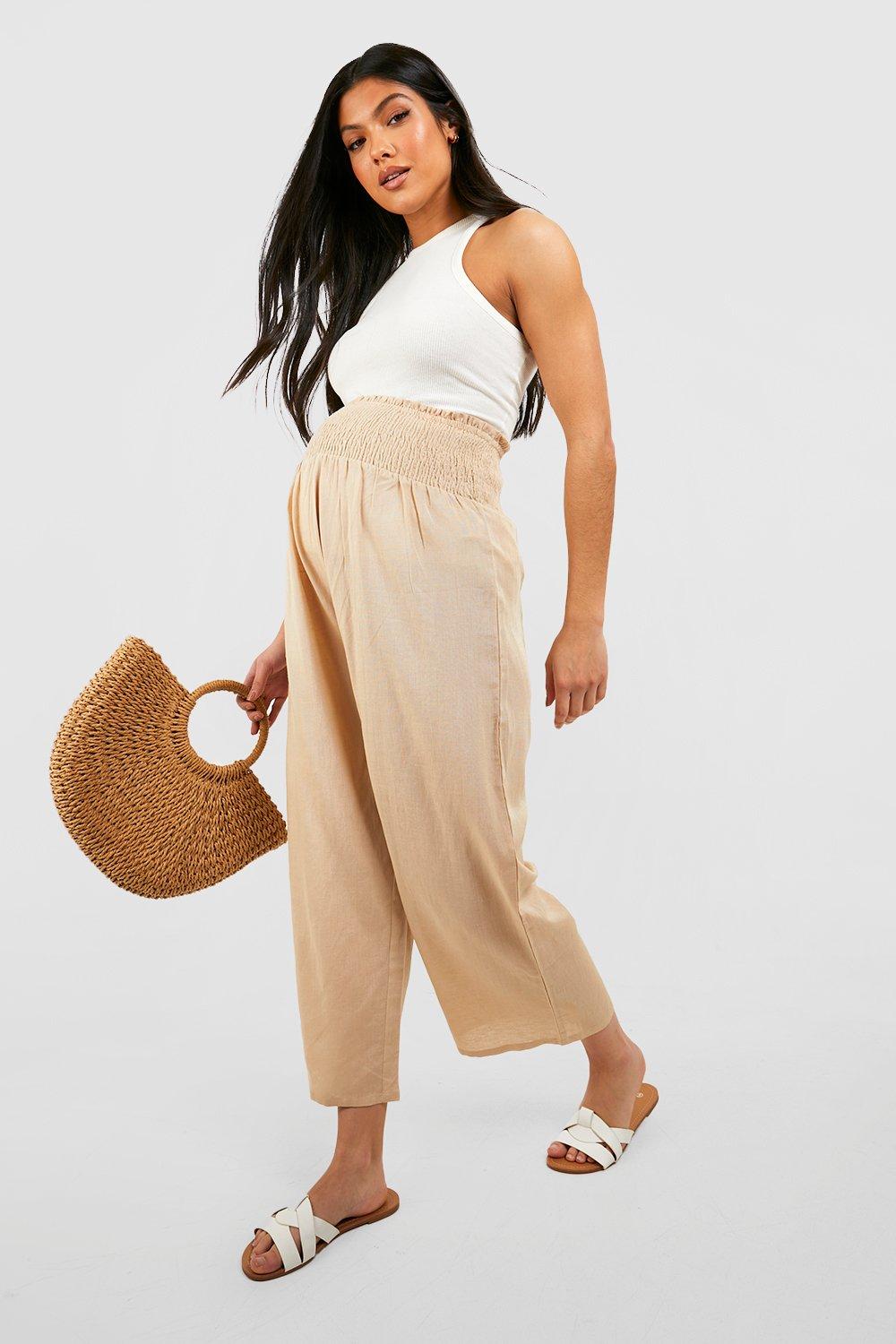 Umstandsmode Leinen-Culottes Mit Geraffter Taille - Stone - 38, Stone von boohoo