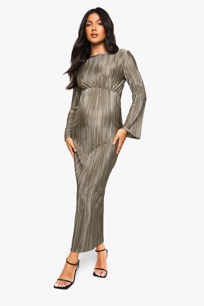 Umstandsmode Plissee Midikleid Mit Fledermaus-Ärmeln - Light Khaki - 42, Light Khaki von boohoo