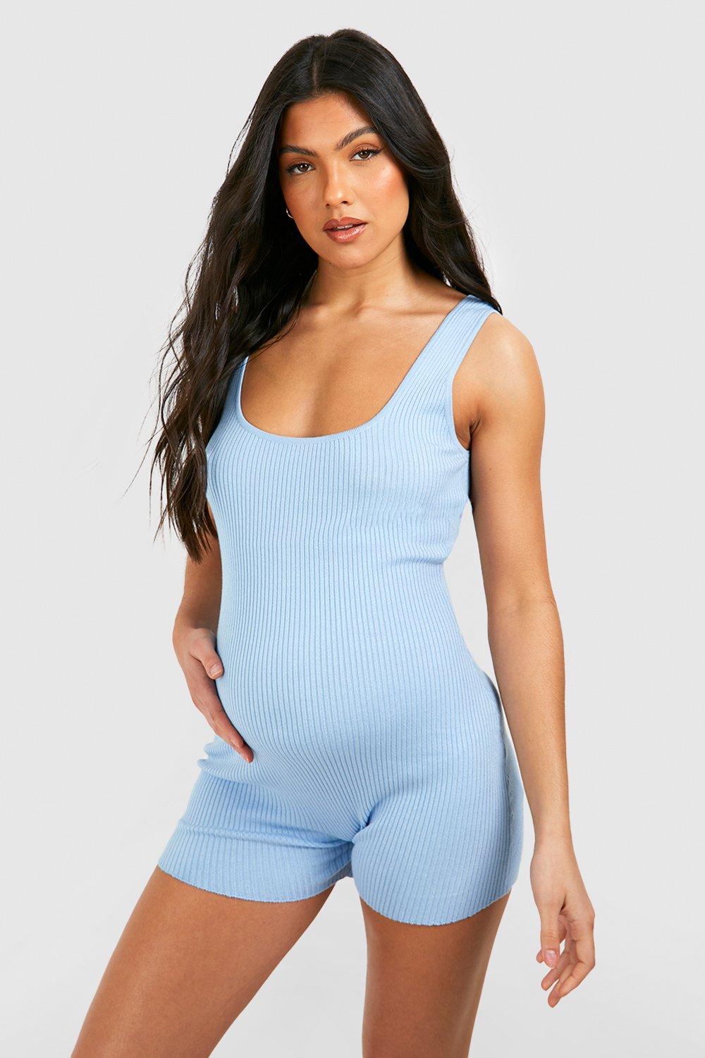 Umstandsmode Rippstrick Rundhals-Einteiler - Cornflower Blue - 38, Cornflower Blue von boohoo