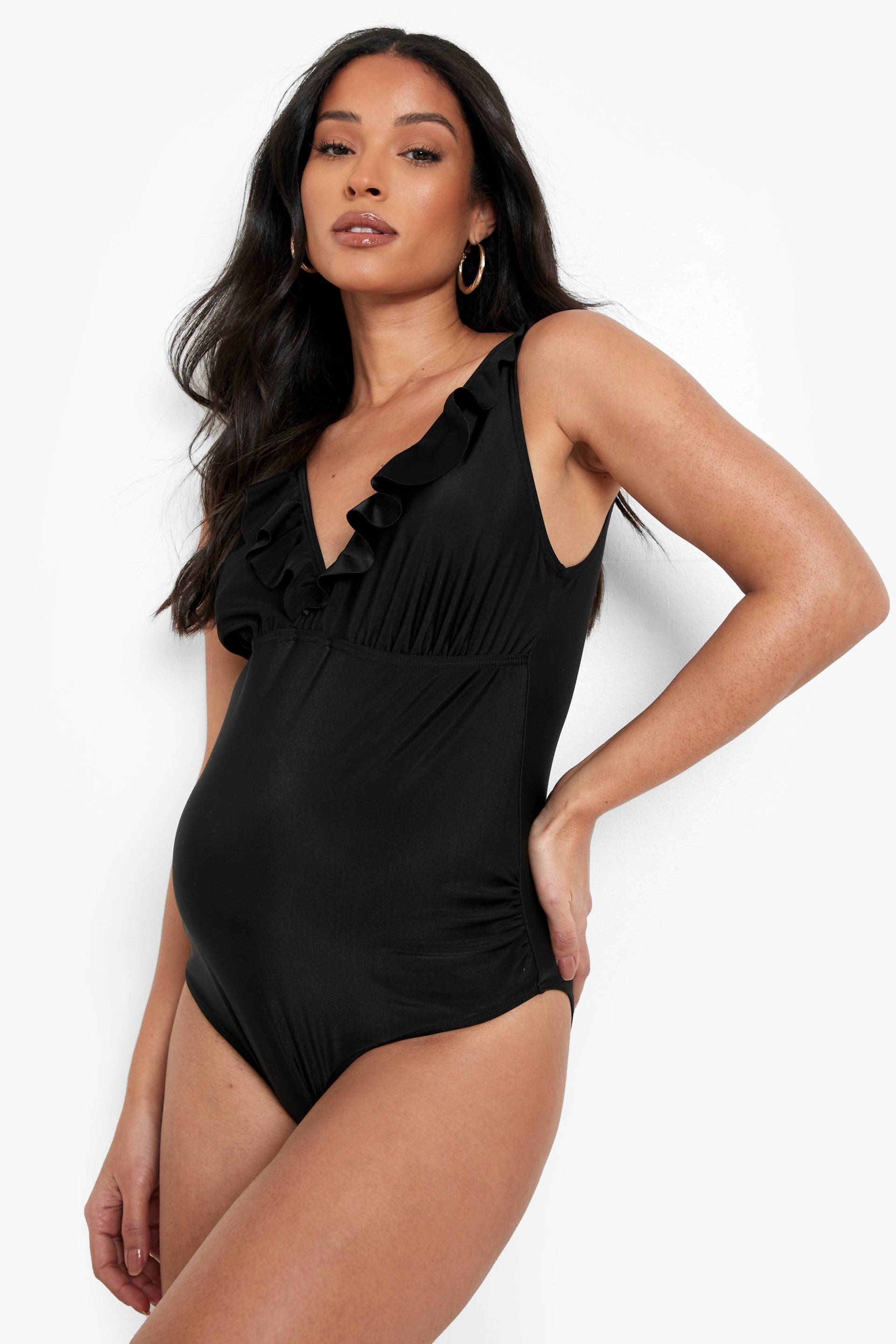 Umstandsmode Rüschen-Badeanzug Mit Tiefem Ausschnitt - Black - 40, Black von boohoo