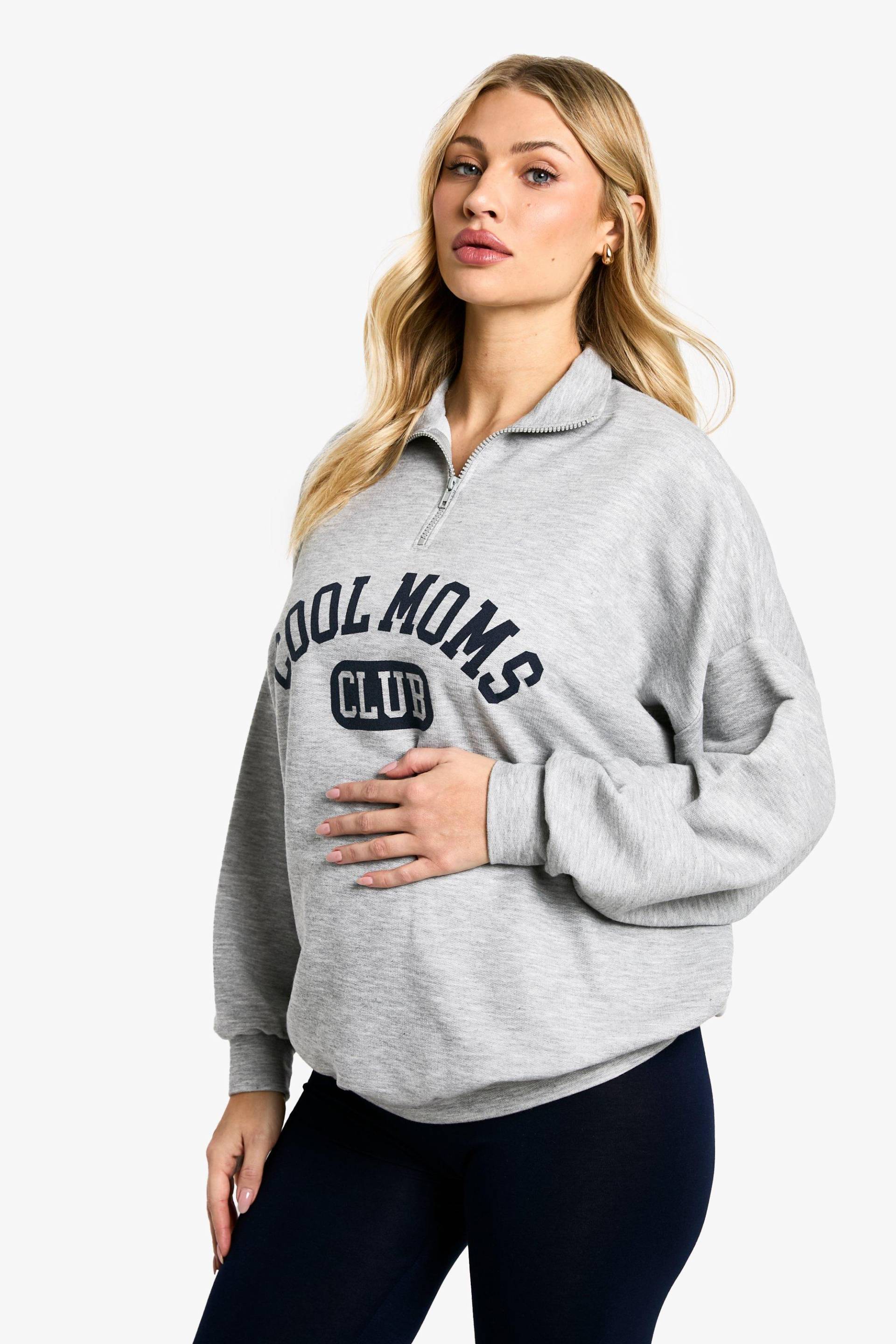 Umstandsmode Sweatshirt Mit Cool Moms Club Slogan Und Reißverschluss & Leggings - Grey Marl - M, Grey Marl Umstandsmode Sweatshirt Mit Cool Moms Club Slogan Und Reißverschluss & Leggings - Grey Marl - M, Grey Marl von boohoo