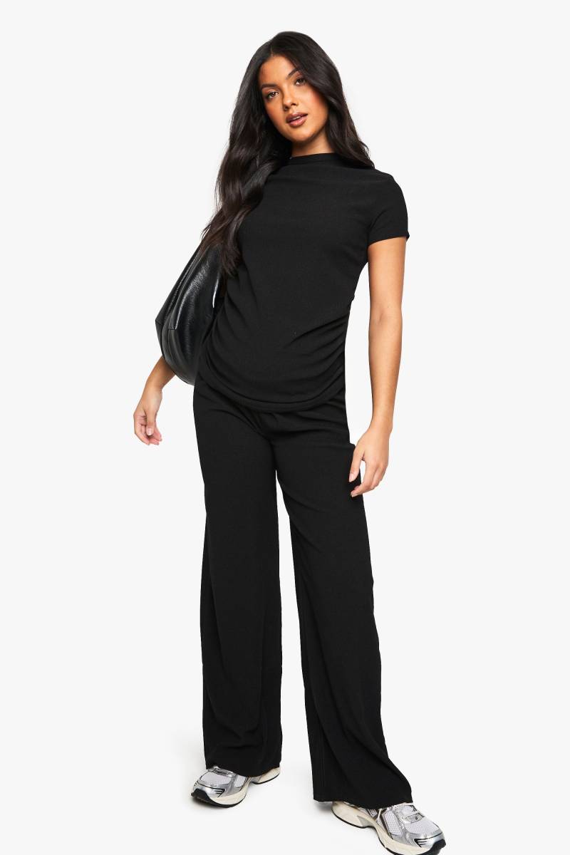 Umstandsmode T-Shirt Mit Seitlicher Raffung Und Hose Mit Weitem Bein - Black - 36, Black von boohoo