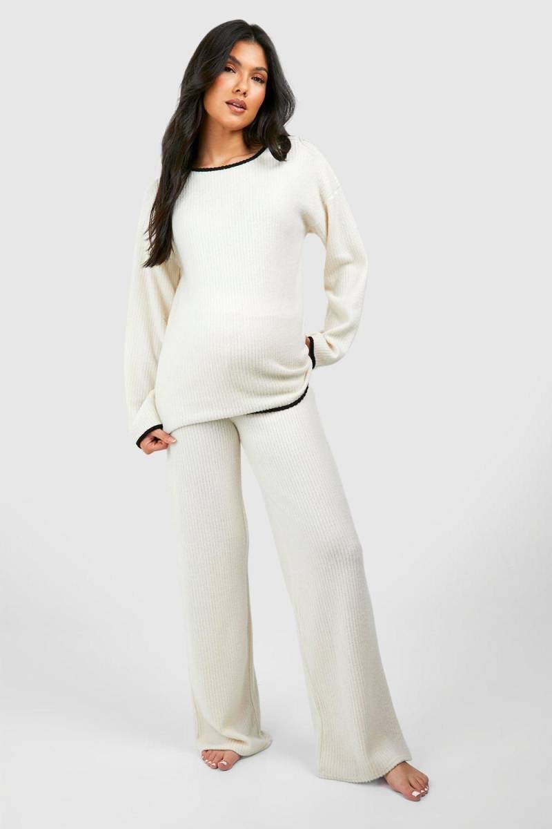 Umstandsmode Weiches Geripptes Kontrast Loungewear-Set - Cream - 40, Cream von boohoo