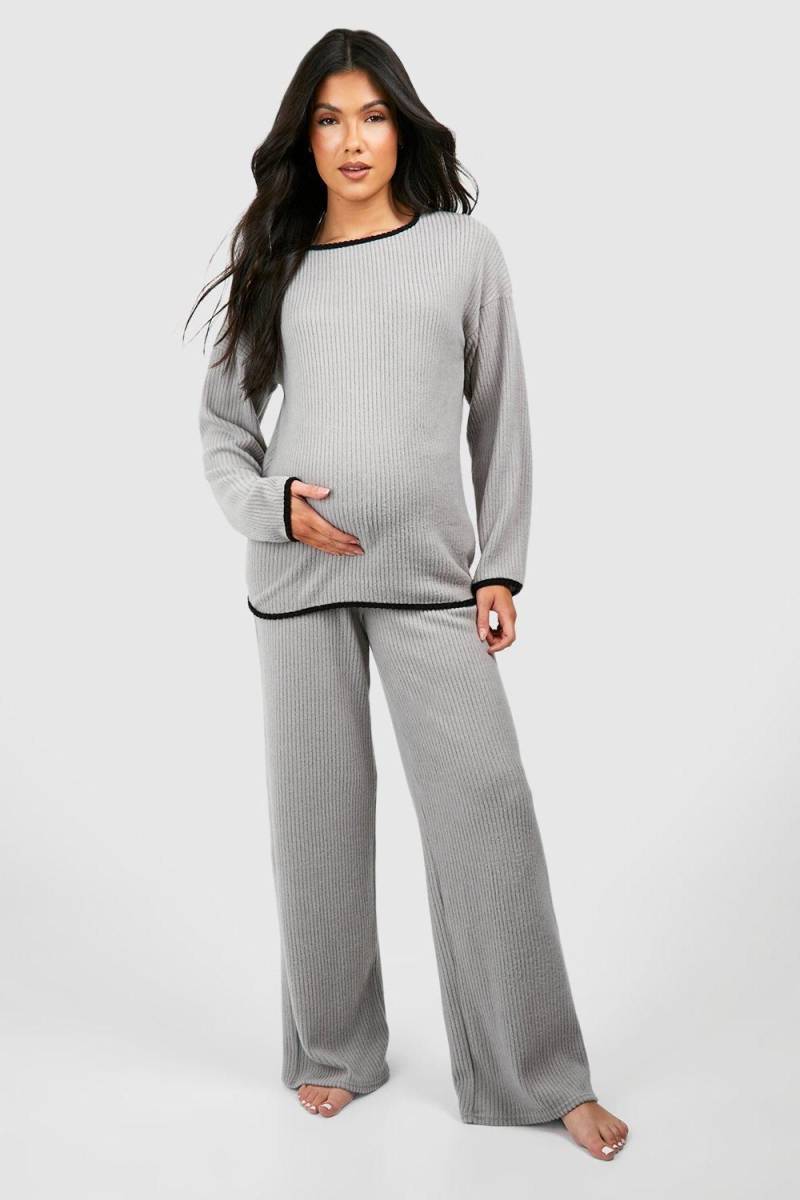 Umstandsmode Weiches Geripptes Kontrast Loungewear-Set - Grey - 34, Grey von boohoo