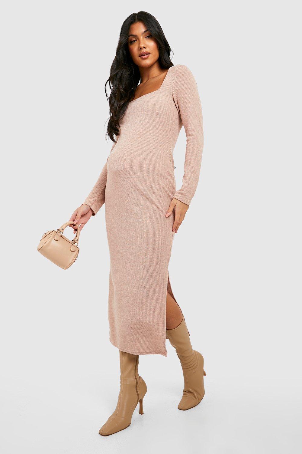 Umstandsmode Weiches Strickkleid Mit Geradem Ausschnitt - Camel - 40, Camel von boohoo