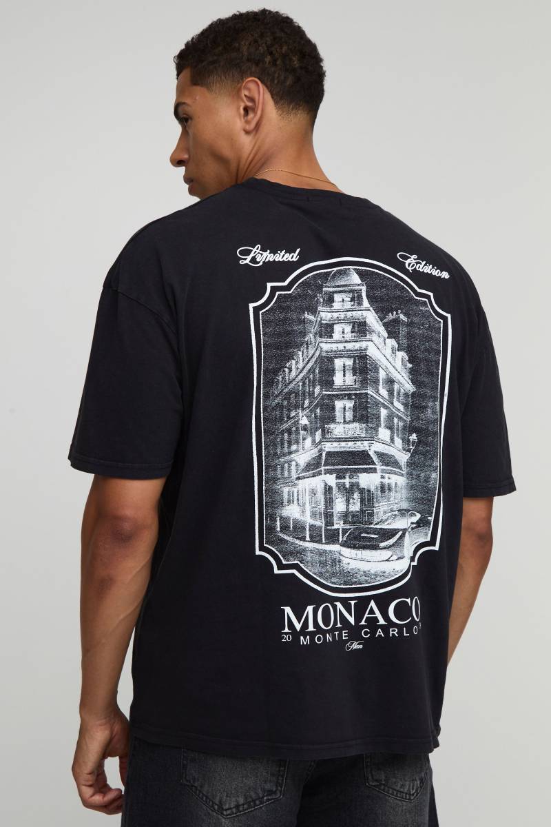Washed Black Monaco Landscape Print T-Shirt - Xs, Black Washed Black Monaco Landscape Print T-Shirt - Xs, Black von boohoo