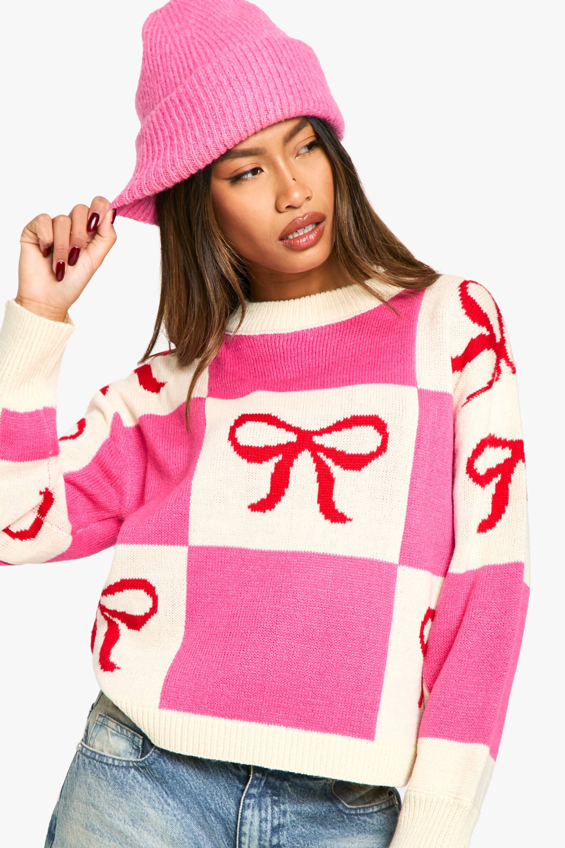 Weihnachtspullover Mit Schleife - Pink - S, Pink von boohoo
