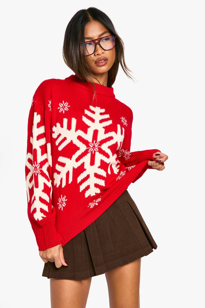 Weihnachtspullover Mit Schneeflocken - Red - S, Red von boohoo