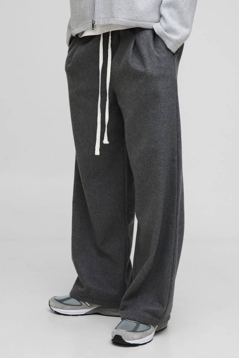 Weite Hose In Wolloptik Mit Elastischem Bund - Charcoal - Xs, Charcoal Weite Hose In Wolloptik Mit Elastischem Bund - Charcoal - Xs, Charcoal von boohoo