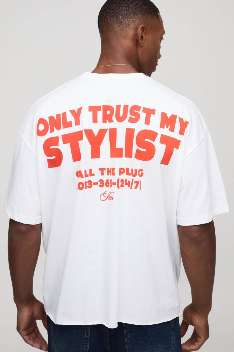 White Oversized Boxy Slogan T-Shirt - M, White von boohoo