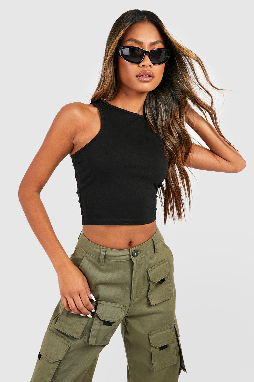 Basic Racer Crop Top - Black - 42, Black von boohoo