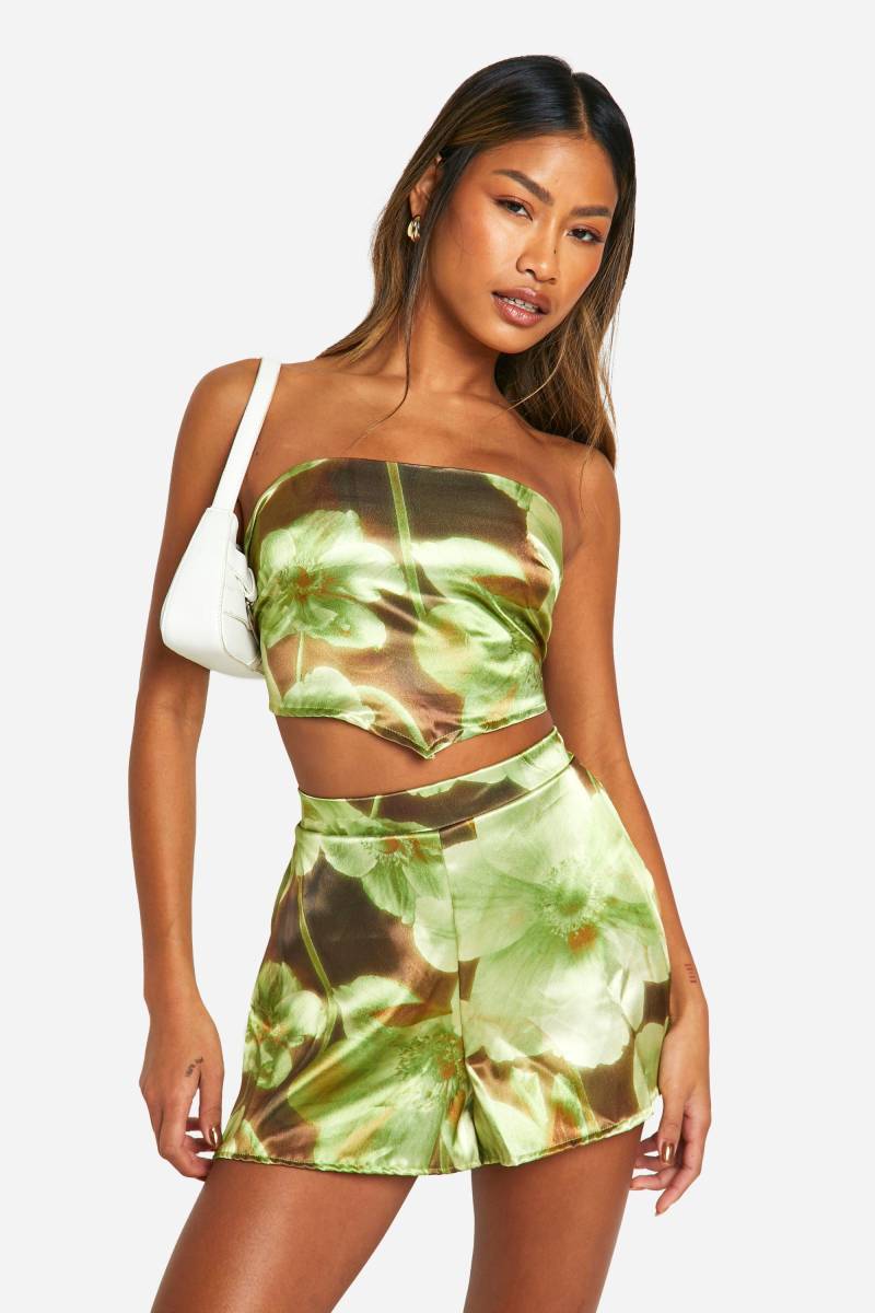 Geschnürtes Top Mit Floralem Print - Soft Green - 38, Soft Green von boohoo