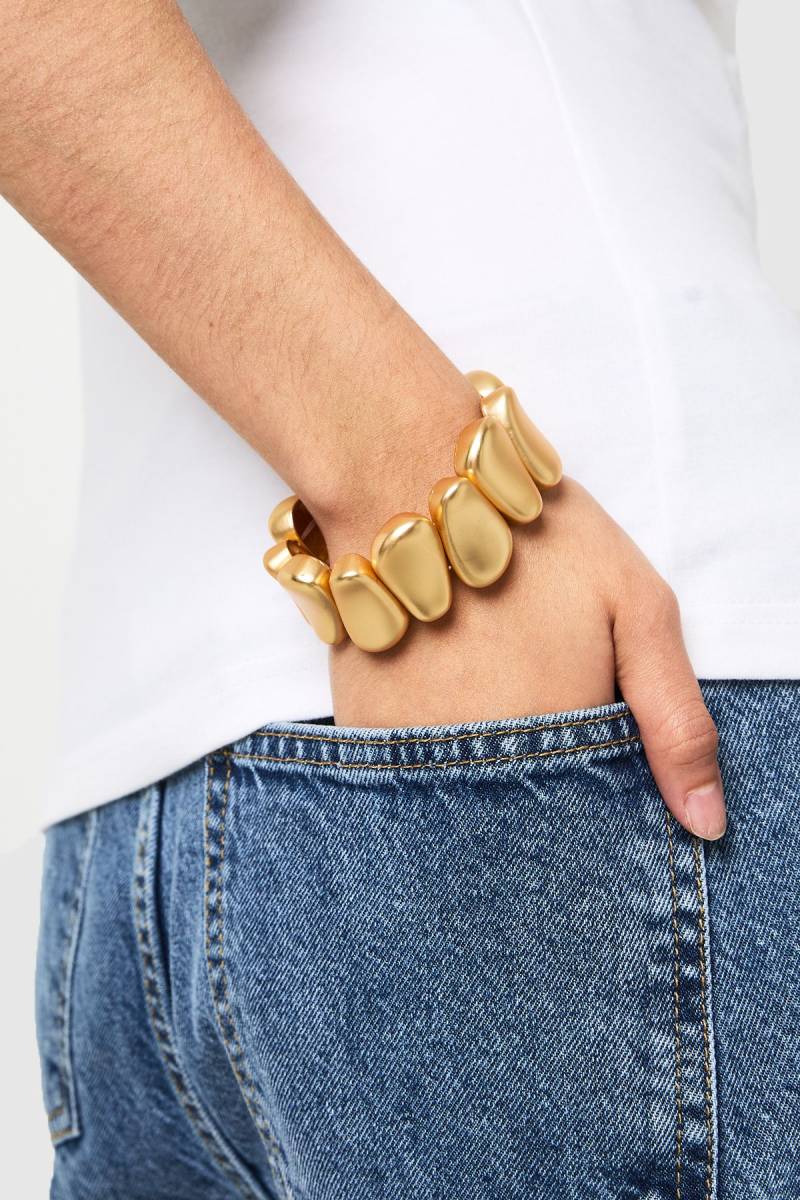 Womens Brushed Elasticated Chunky Bangle - Gold - One Size, Gold von boohoo