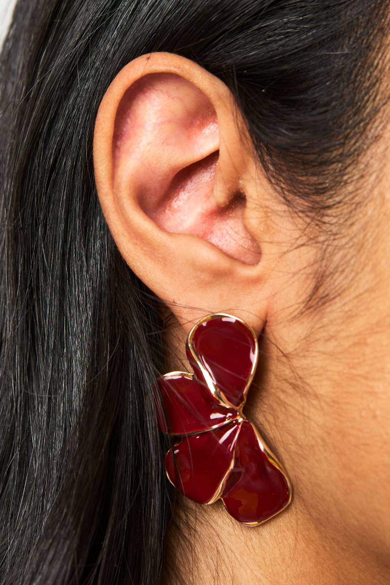 Womens Burgundy Petal Statement Earrings - One Size, Burgundy von boohoo