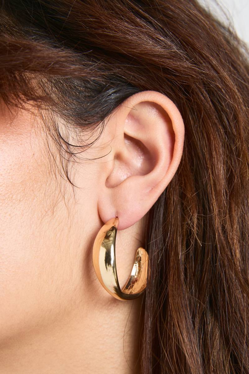 Womens Chunky Abstract Medium Hoop Earrings - Gold - One Size, Gold von boohoo