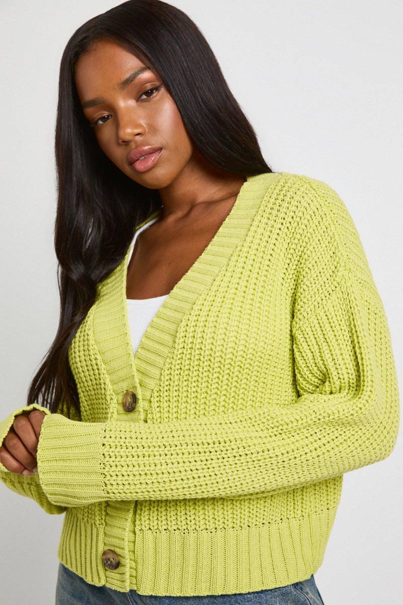 Womens Chunky Knit Cropped Cardigan - Chartreuse - M, Chartreuse von boohoo