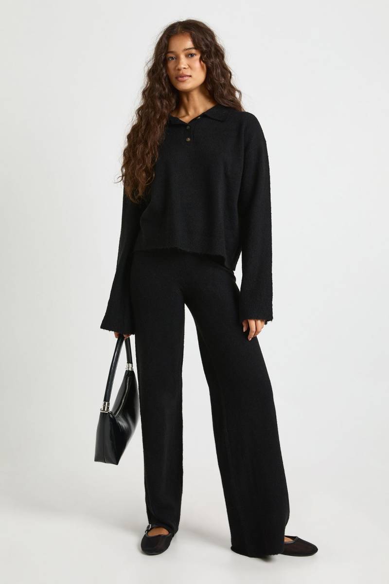 Womens Collared Button Down Oversized Knitted Jumper And Straight Leg Trouser Co-Ord - Black - S, Black von boohoo