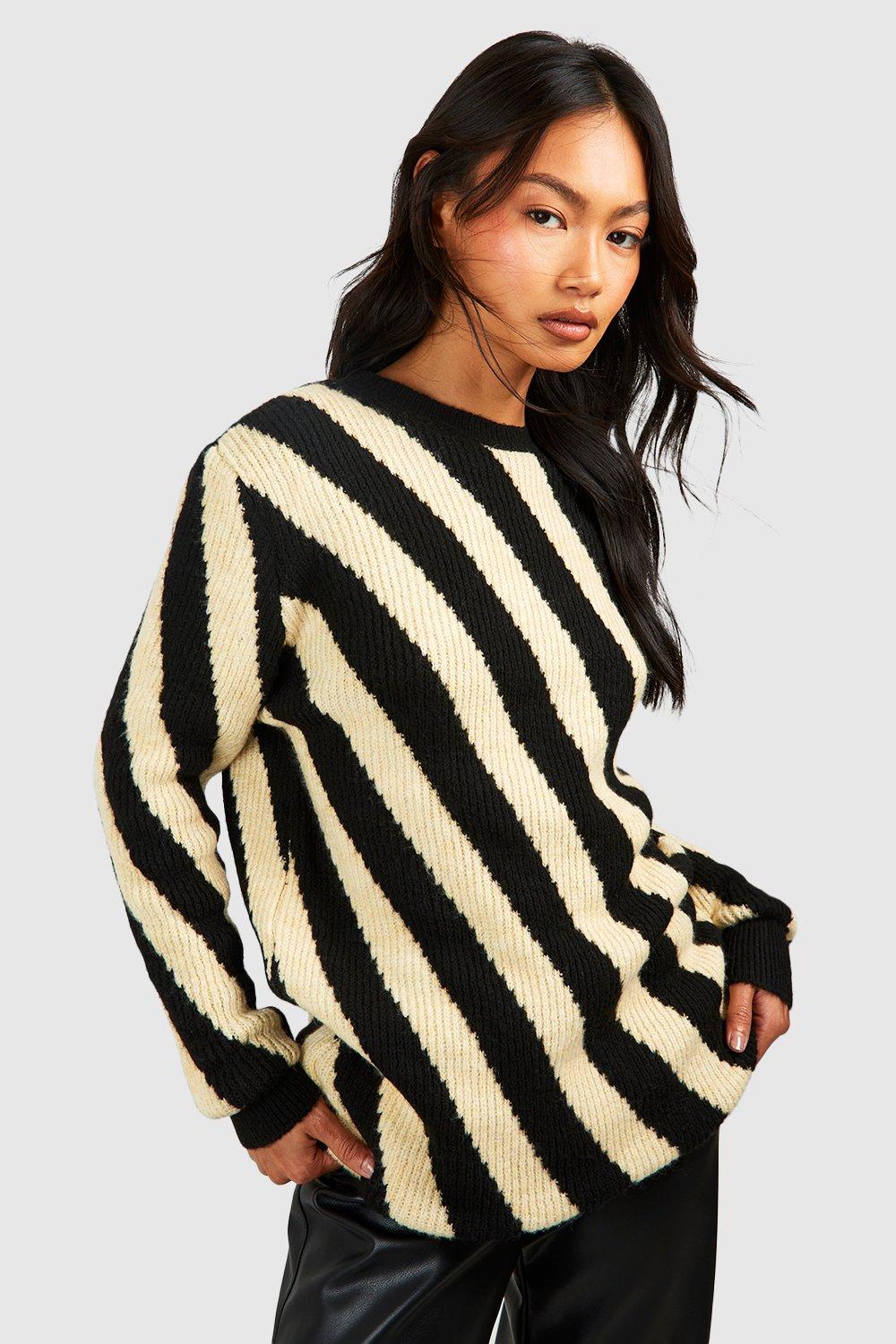 Oversize Strickpullover Mit Diagonalen Streifen - Black - S/M, Black von boohoo