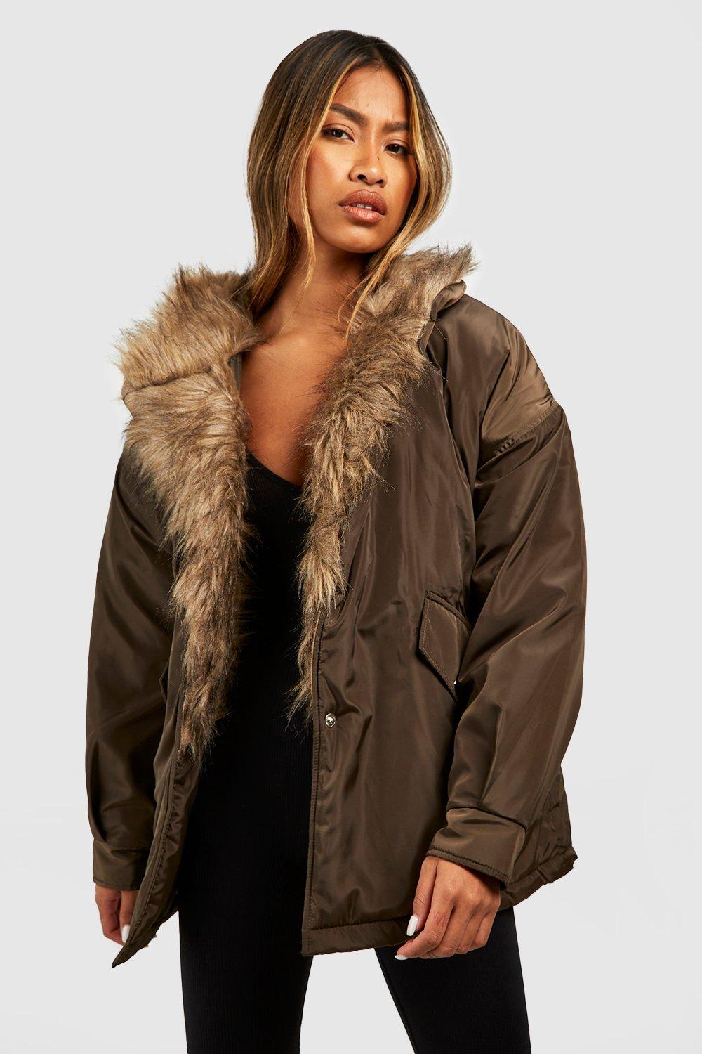 Parka Mit Kunstfell-Detail - Khaki - 36, Khaki von boohoo