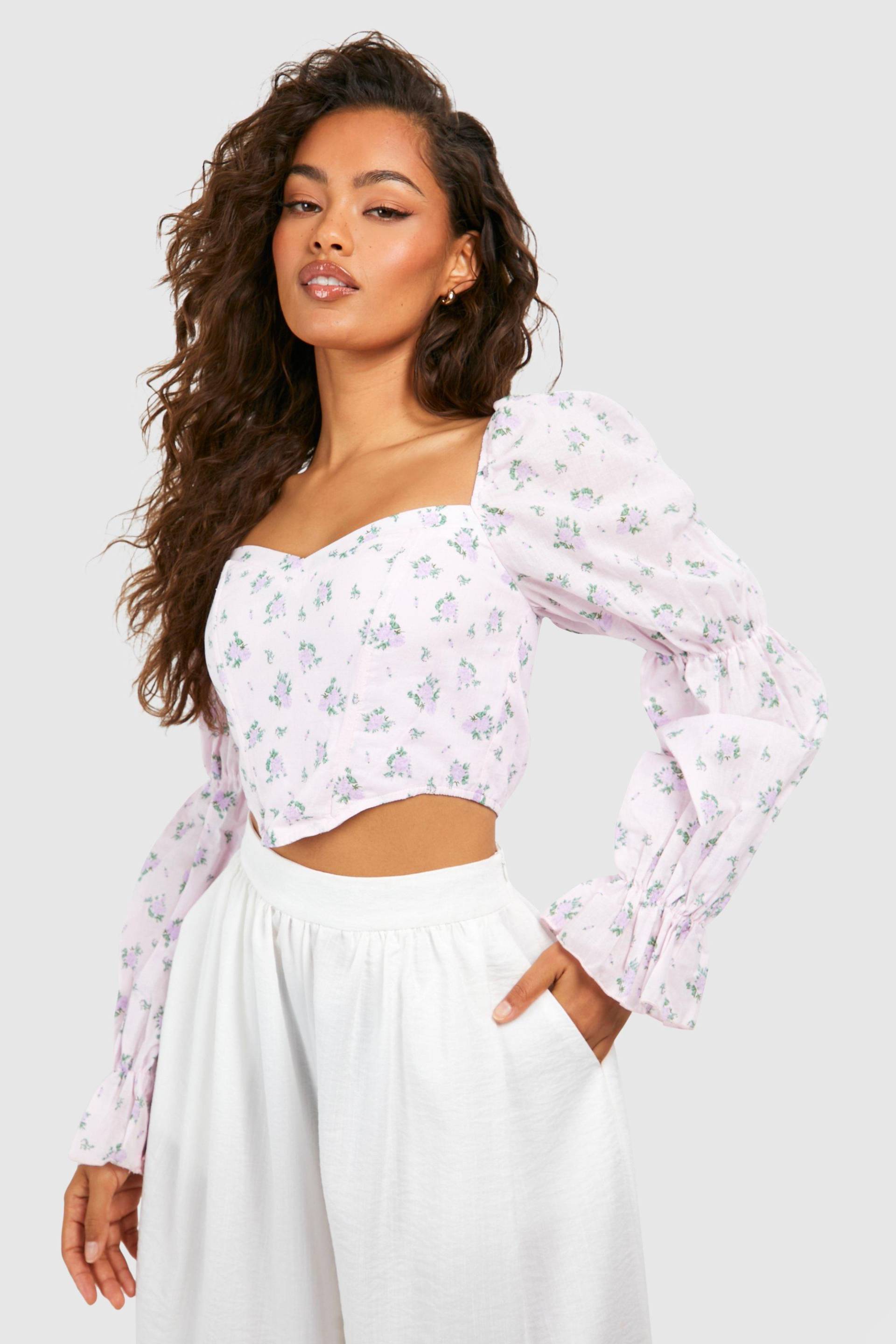 Florales Korsett Mit Puffärmeln - Pink - 36, Pink von boohoo