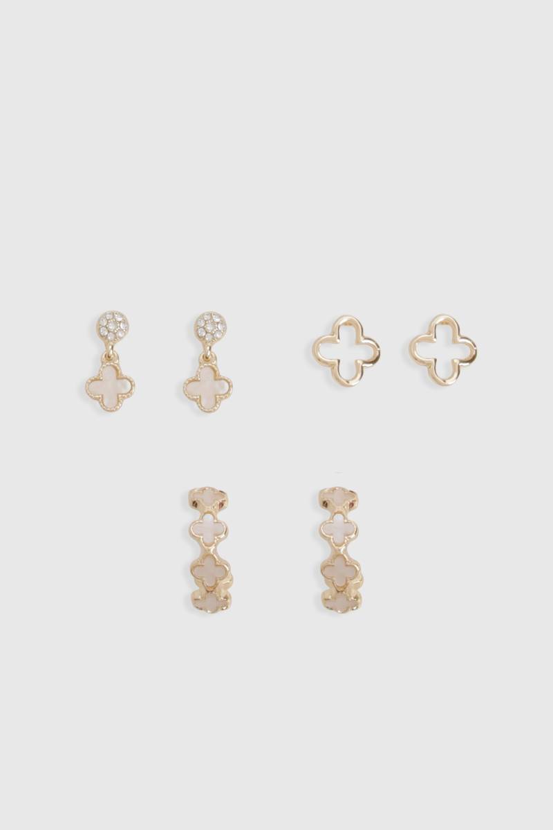 Womens Flower Detail 3 Pack Earrings - Gold - One Size, Gold von boohoo
