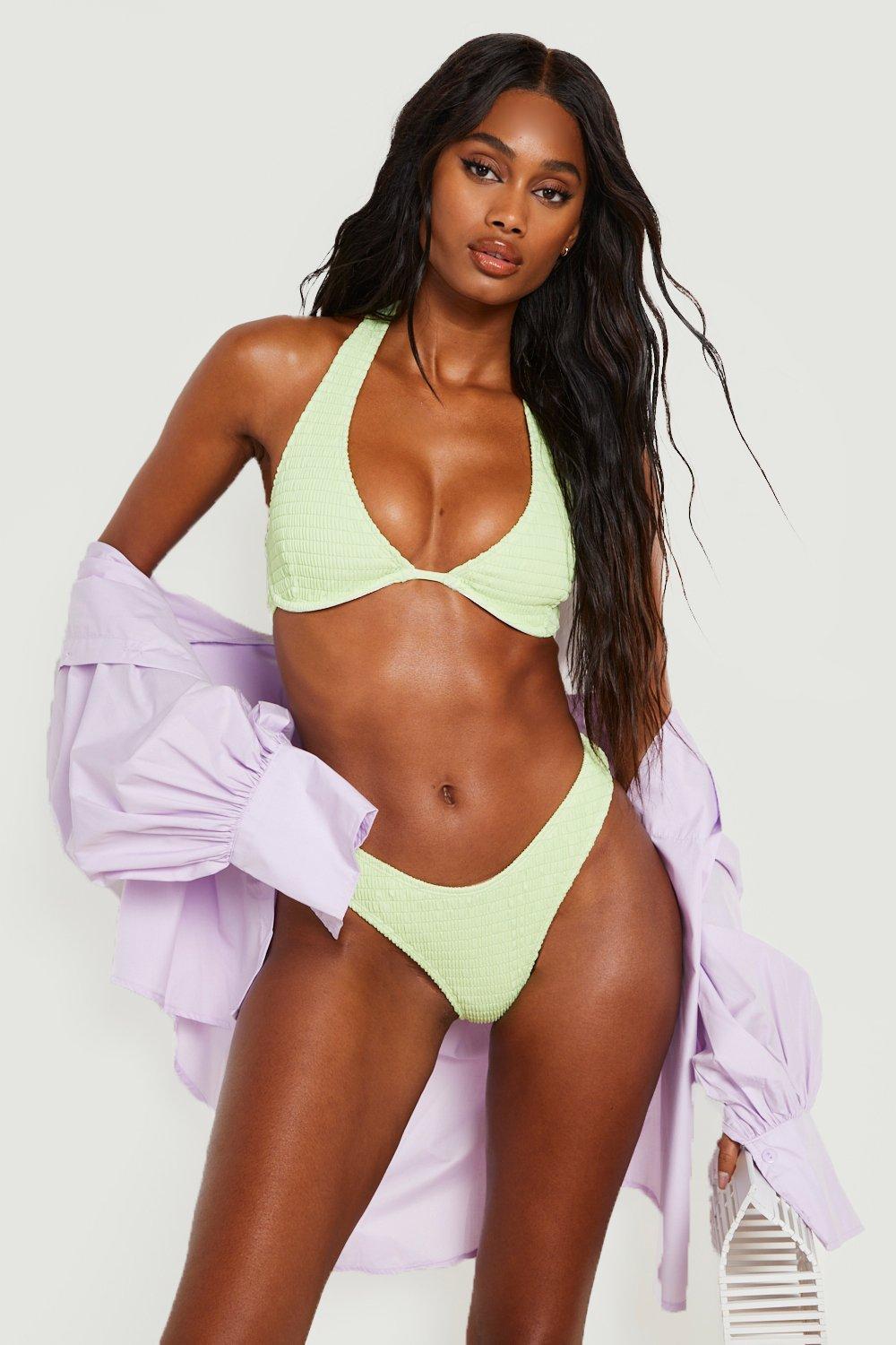 Gerafftes Neckholder-Bikinioberteil Mit Bügeln - Green - 36, Green von boohoo