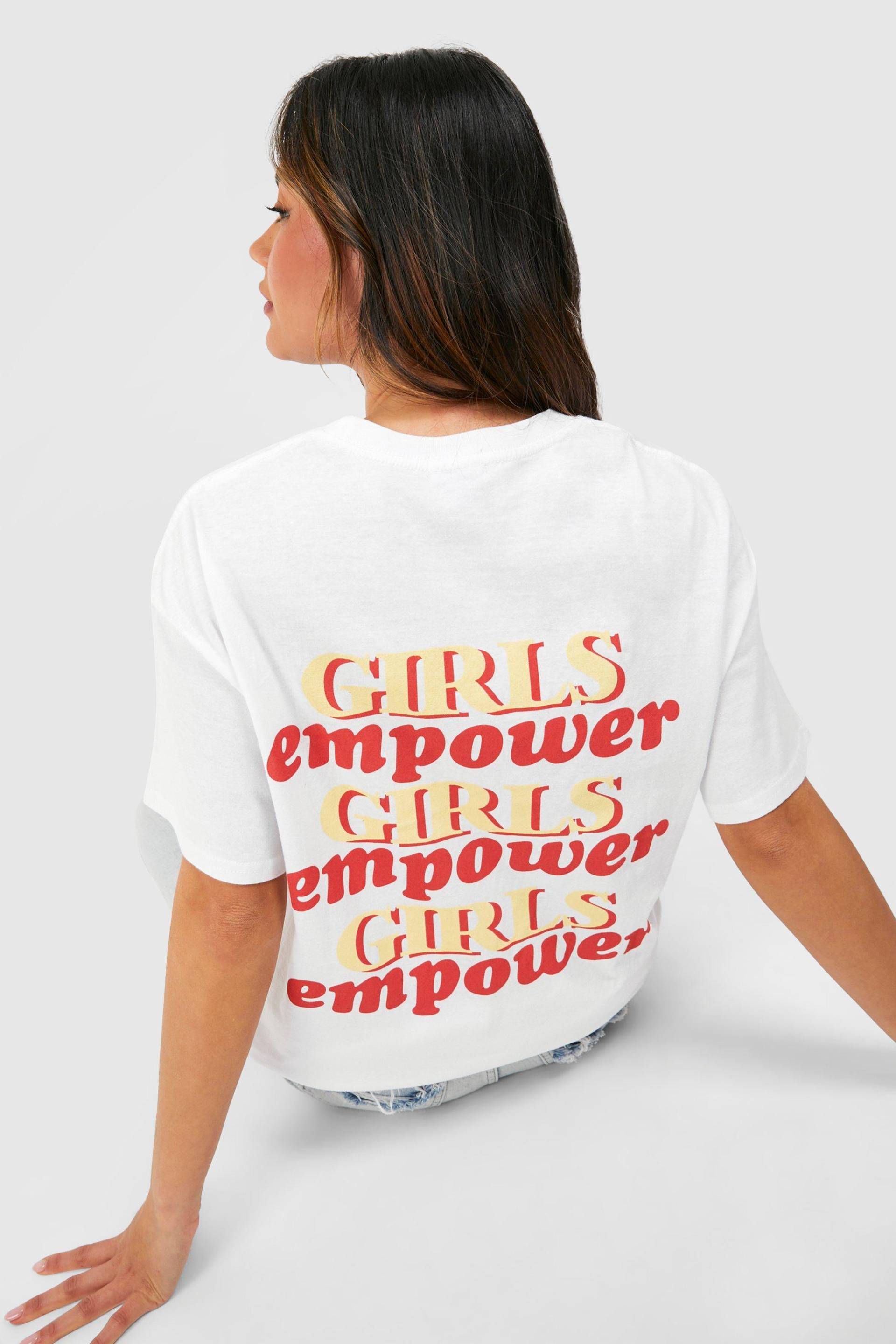 Womens Girls Empower Girls Back Printed Oversized T-Shirt - White - L, White von boohoo