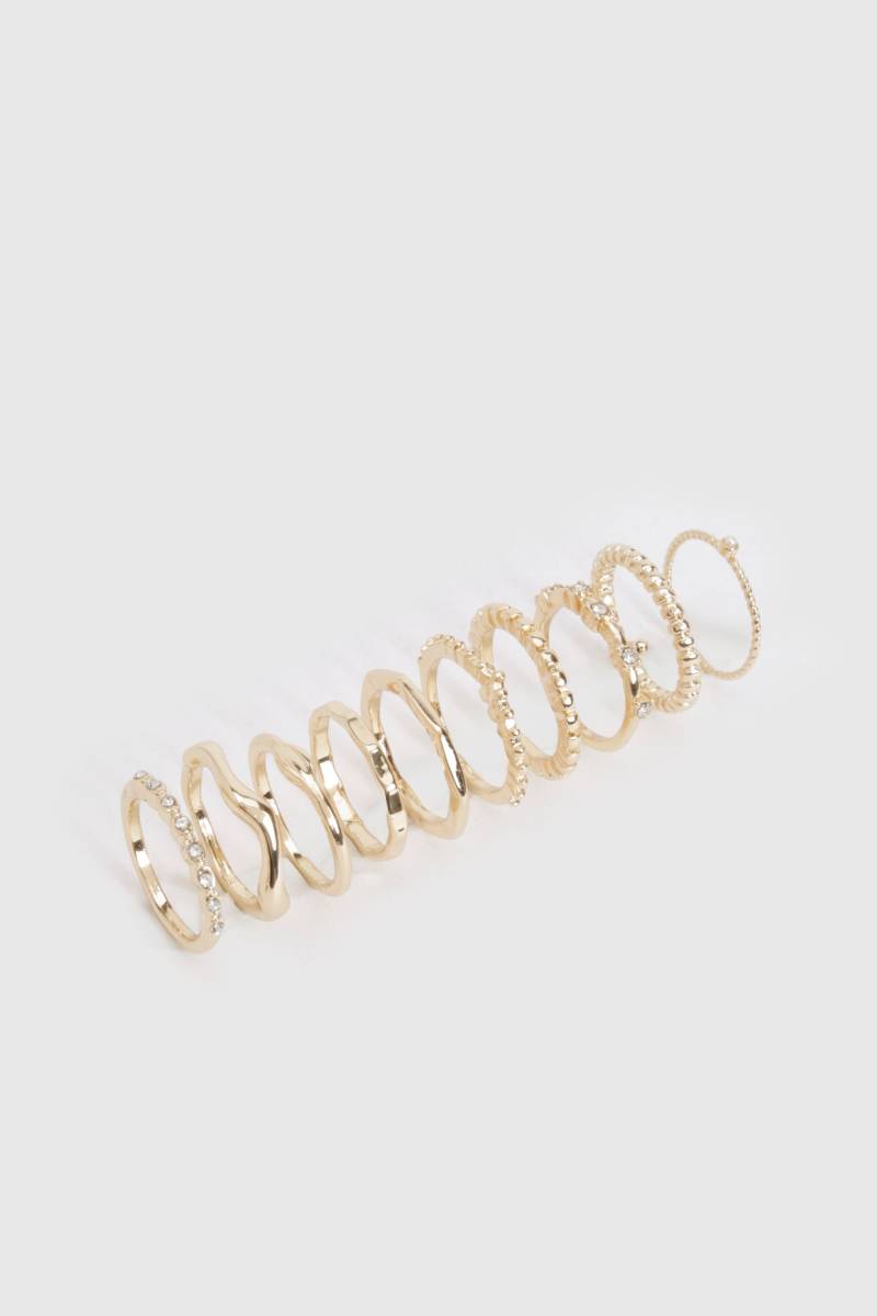 Womens Gold 10 Pack Rings - M/L, Gold von boohoo