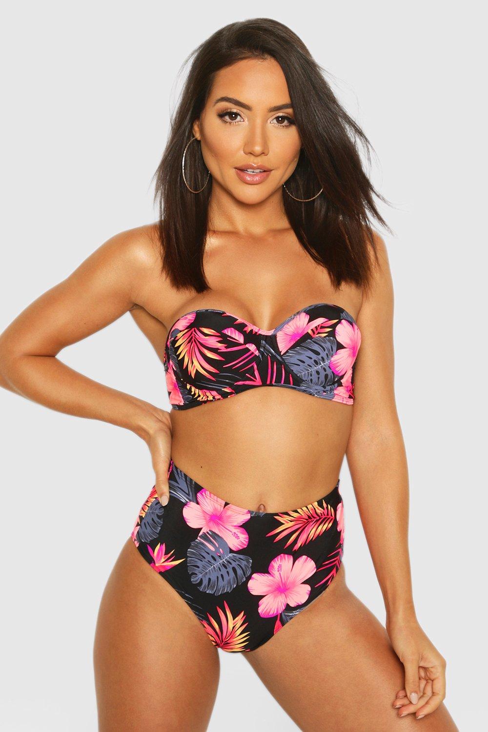 Tropica Floraler Bügel- Bikini Mit Hohem Bund - Schwarz - 32, Schwarz von boohoo