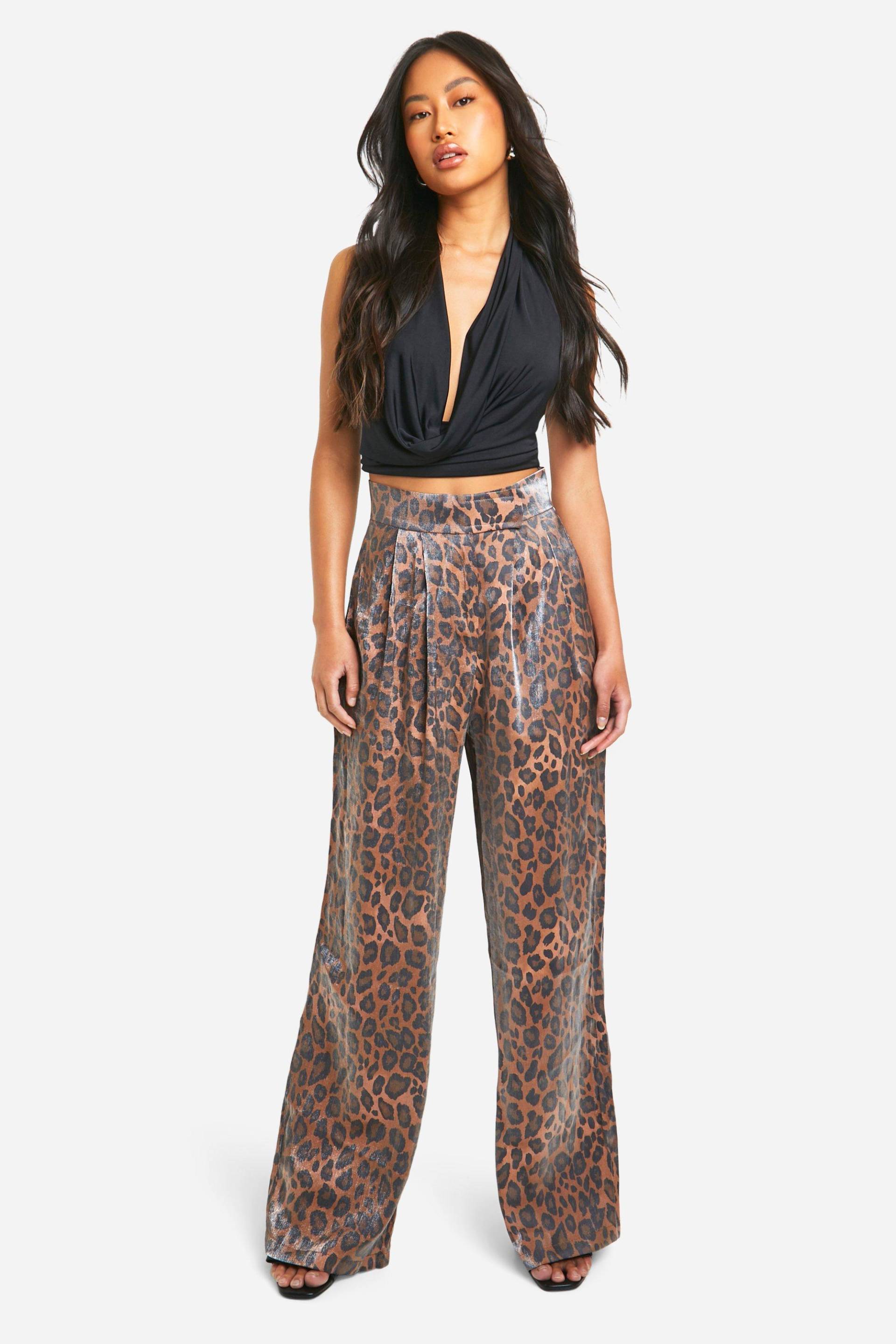 Womens High Waisted Leopard Straight Leg Trouser - S, Leopard von boohoo