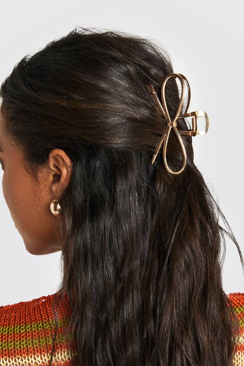 Womens Large Bow Detail Claw Clip - Gold - One Size, Gold von boohoo