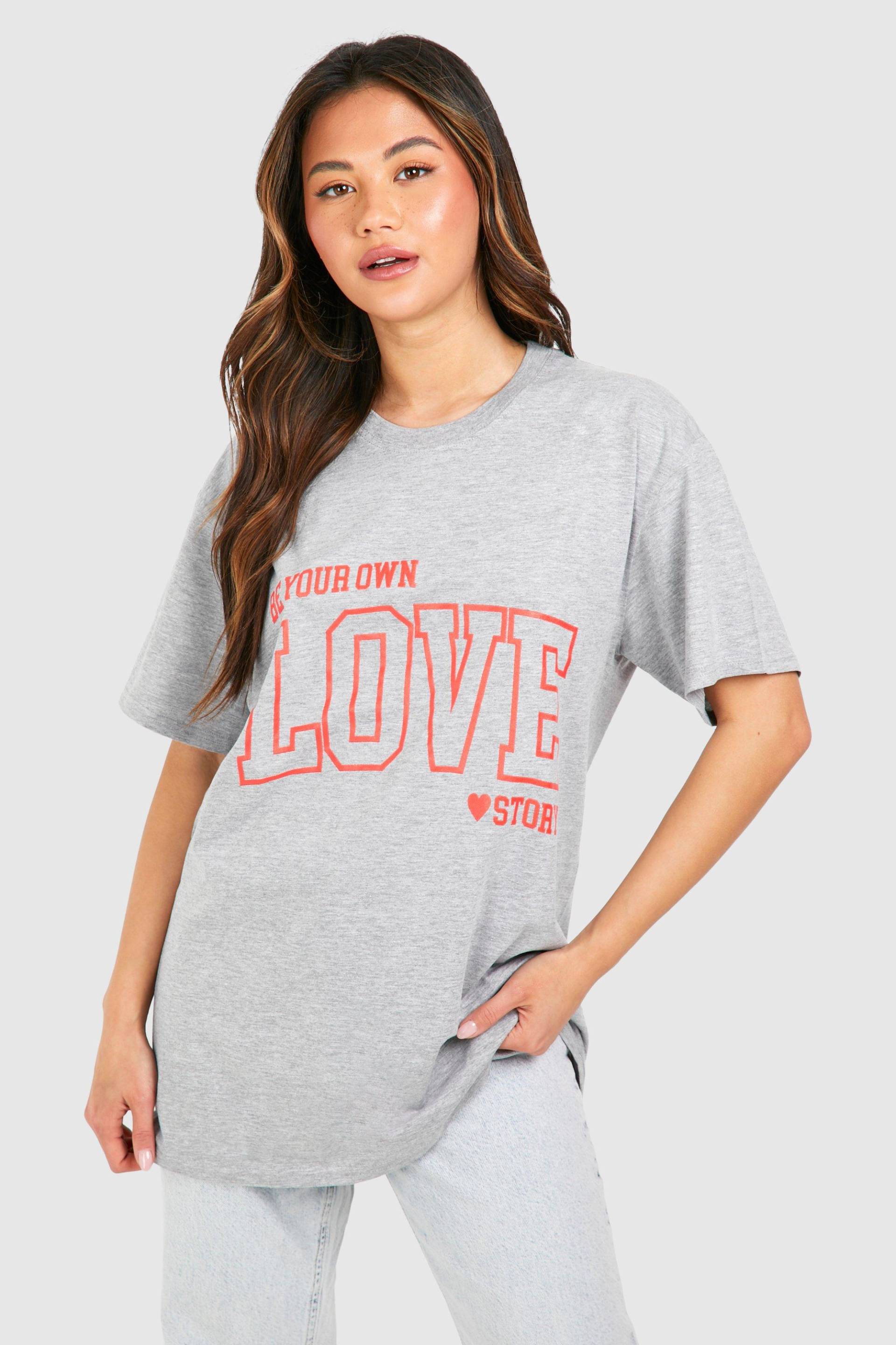 Womens Love Story Oversized T-Shirt - Light Grey - M, Light Grey von boohoo