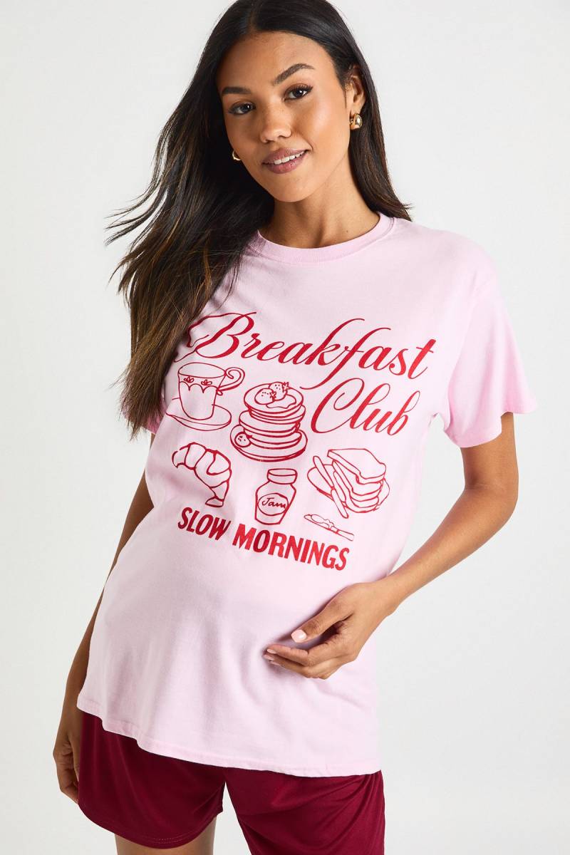 Womens Maternity Breakfast Club Shirt & Pj Short Set - Red - 40, Red von boohoo
