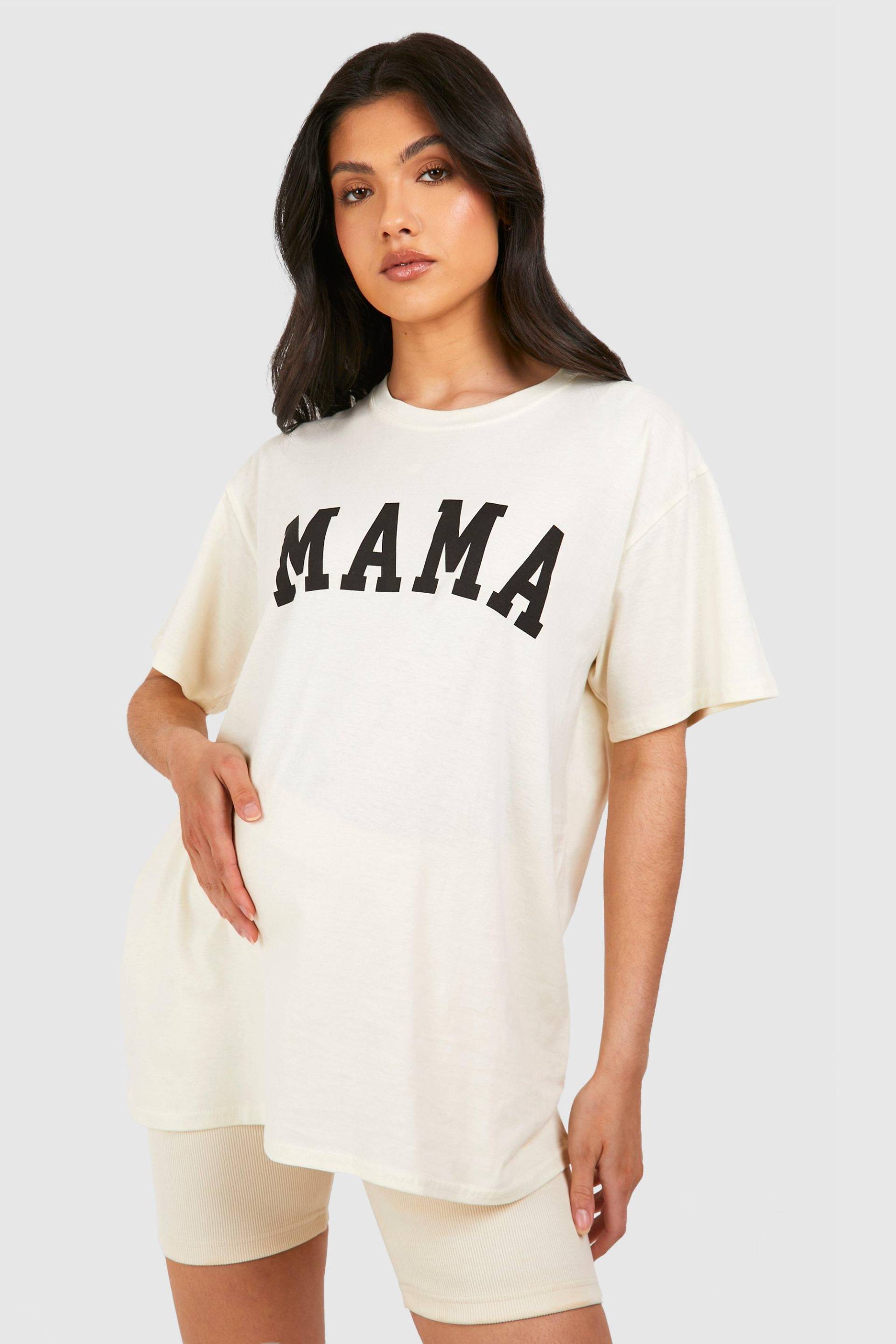 Womens Maternity Mama Print Oversized T-Shirt - Stone - 10, Stone von boohoo