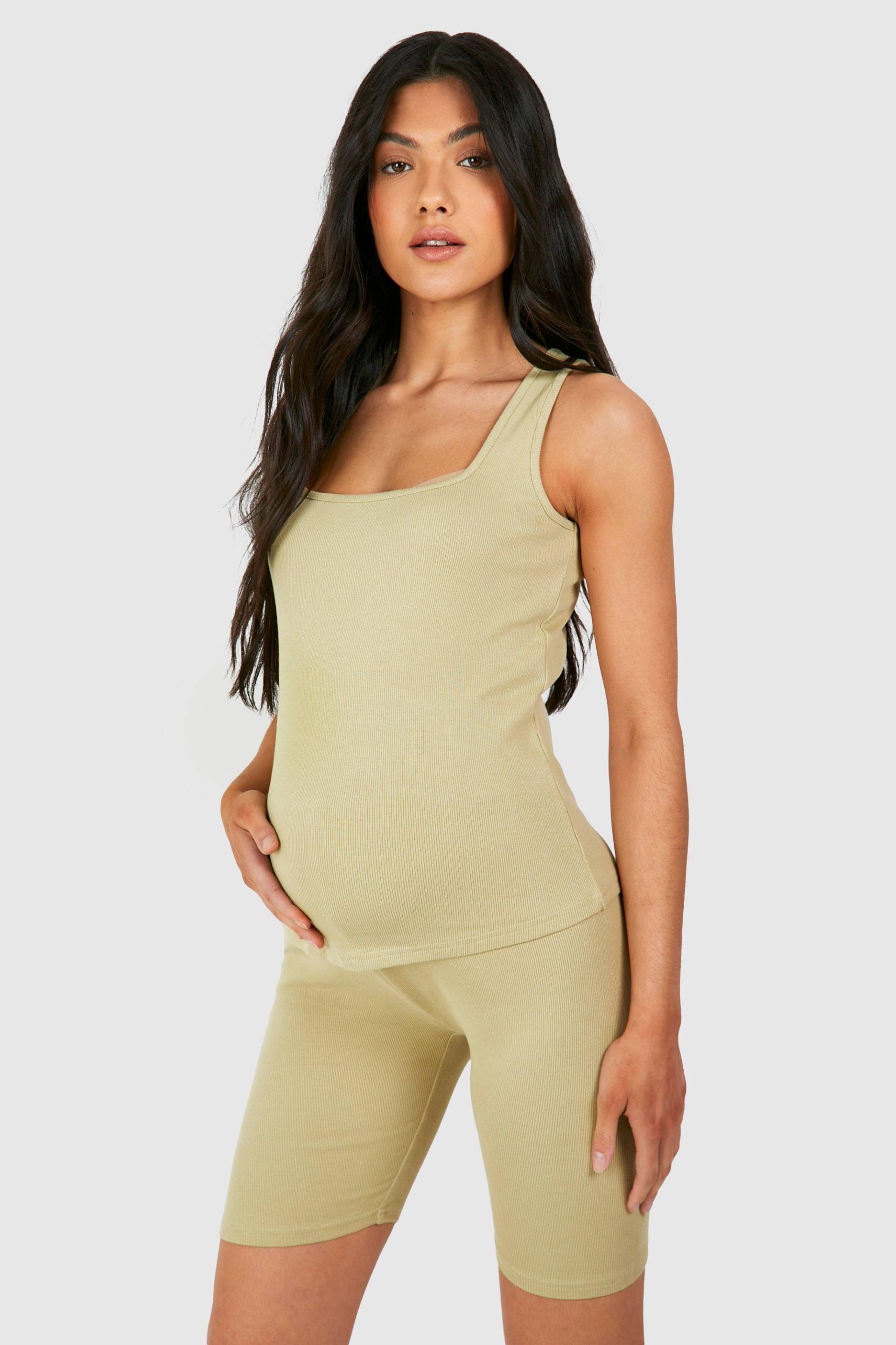 Womens Maternity Ribbed Square Neck Vest Top - Olive - 12, Olive von boohoo
