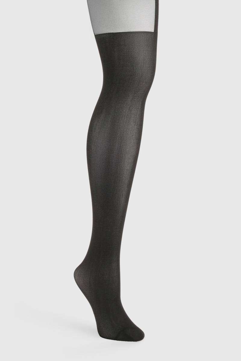 Womens Mock Suspender Sheer Tights - Black - One Size, Black von boohoo