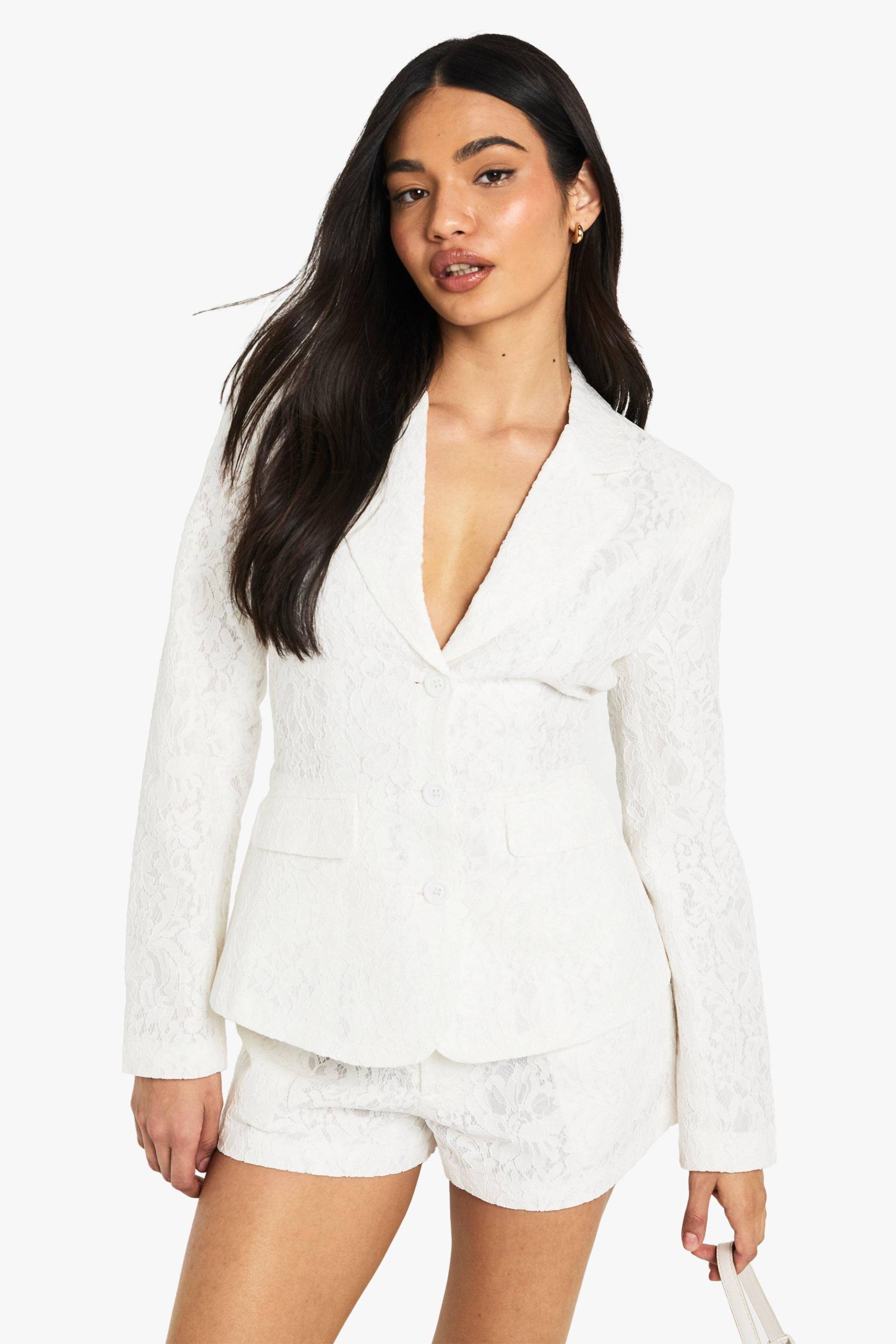 Womens Occasion Lace Single Breasted Blazer - White - 36, White Womens Occasion Lace Single Breasted Blazer - White - 36, White von boohoo