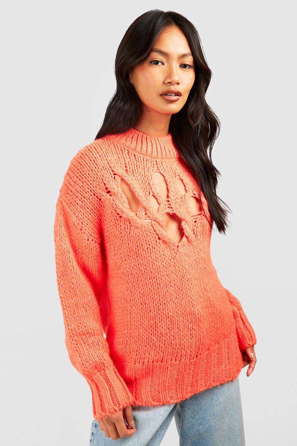 Weicher Gehäkelter Pullover - Orange - S/M, Orange von boohoo