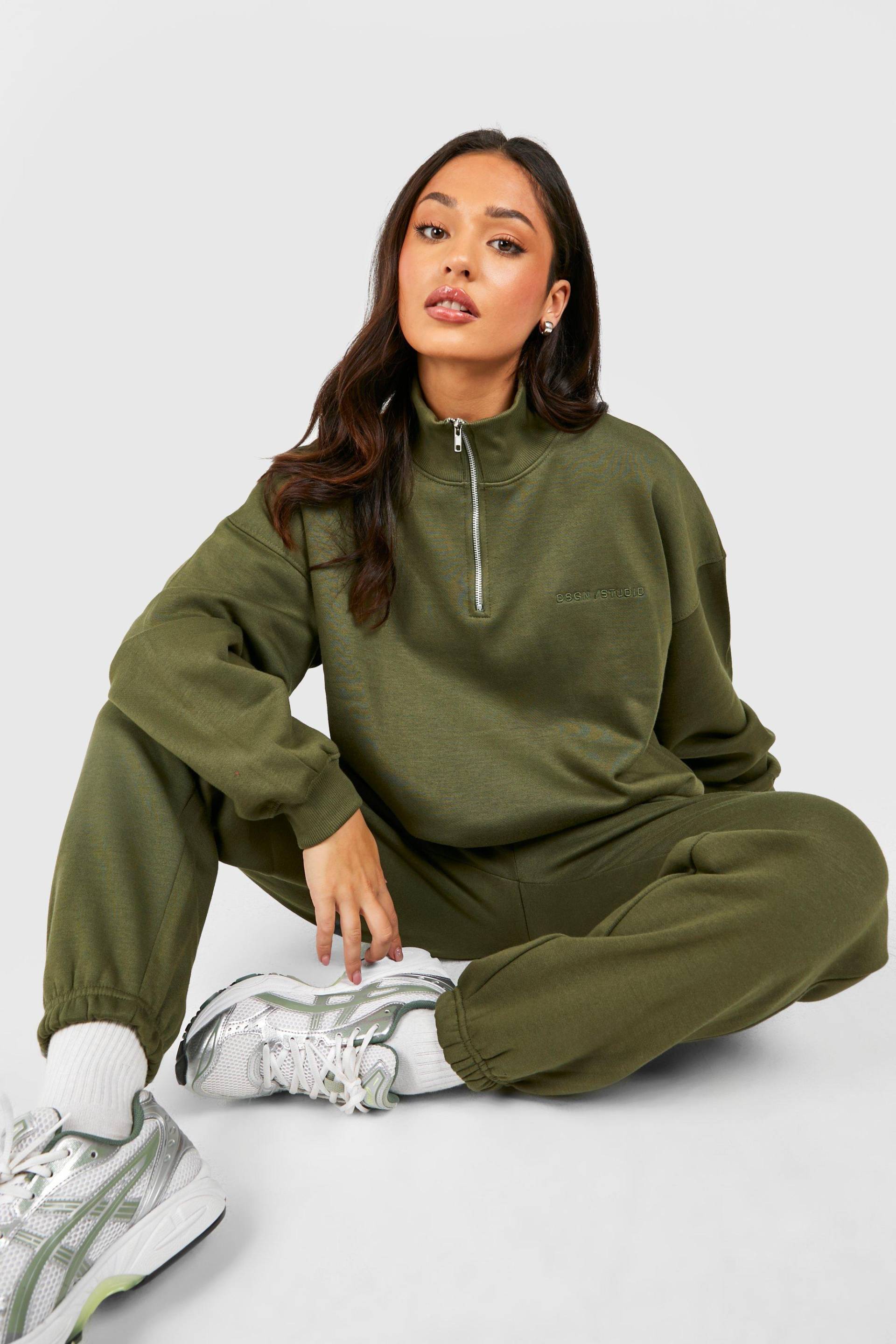 Petite Trainingsanzug Mit Reißverschluss - Olive - M, Olive von boohoo