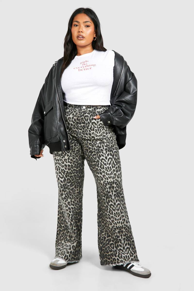 Plus Leopardenprint Jeans Mit Geradem Bein - 50, Leopard von boohoo